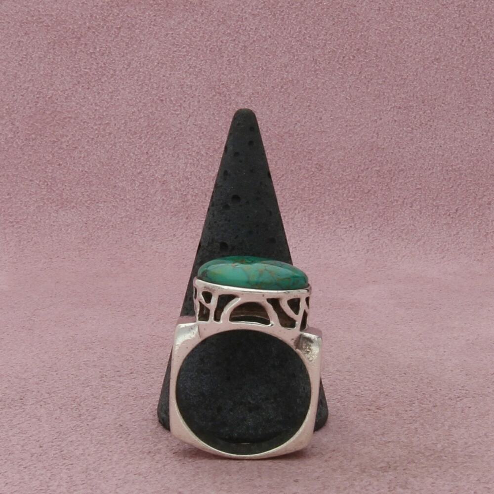 sterling silver turquoise cabochon squared band ring size 8.75 - Picture 3 of 5